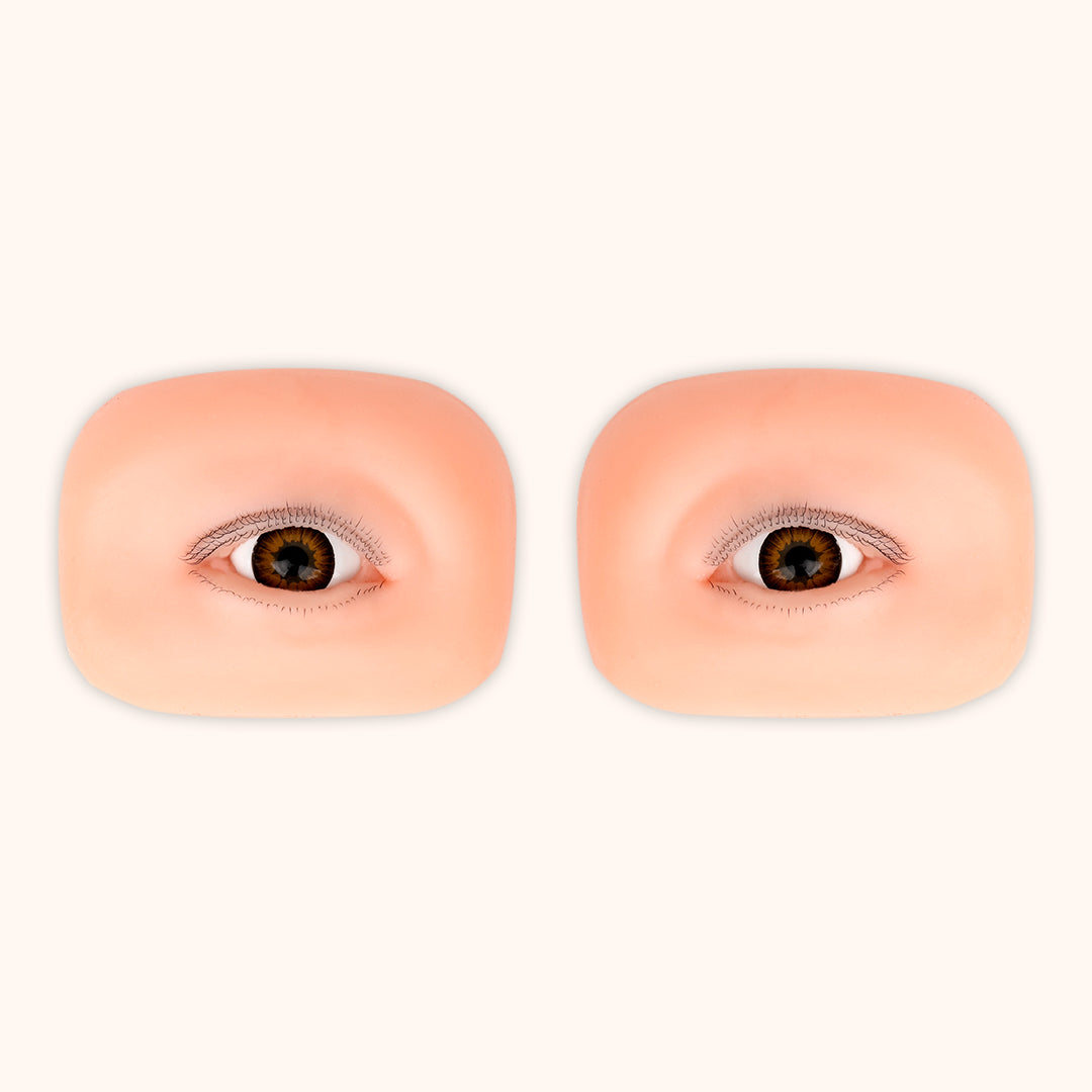 Reusable silicone eye model for lash extension practice. Features 3 layers of lashes, sold as a pair, ideal for training and showing finished lash styles.