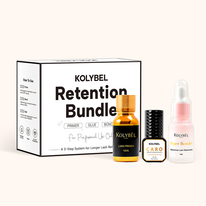 KOLYBEL Professional lash adhesive system with lash primer, 0.5-1s CARO glue and super bonder. Maximizes lash retention, reduces irritation, designed for lash artist.