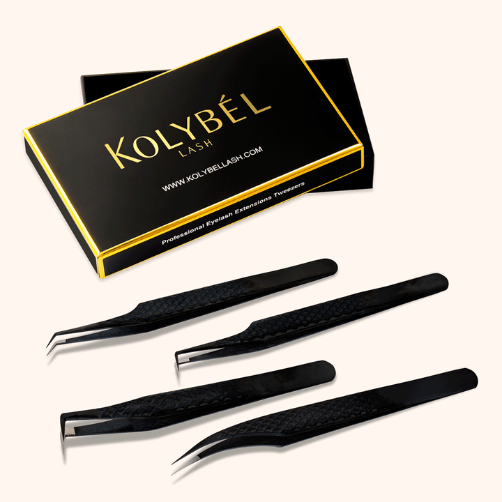 Black Fiber Tweezers For Eyelash Extension Kit-kolybel