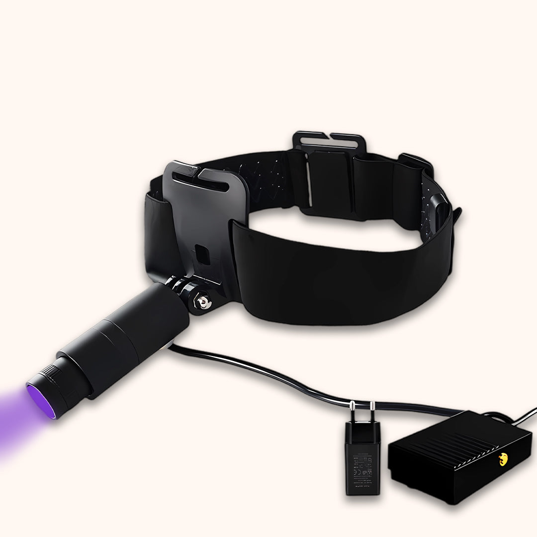 KOLYBEL UV LED Headlamp for Lash Extensions, Adjustable Beam Head Light with Foot Pedal Control, Professional Lash Curing Lamp with US/EU/UK Plug Options.
