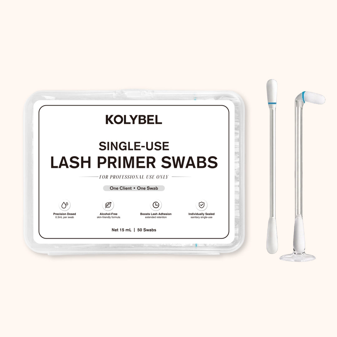 Single-use pre-dosed lash primer swabs. Gentle formula, boosts lash glue adhesion, individually sealed for hygienic professional eyelash extension prep.