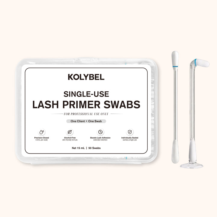 Single-use pre-dosed lash primer swabs. Gentle formula, boosts lash glue adhesion, individually sealed for hygienic professional eyelash extension prep.