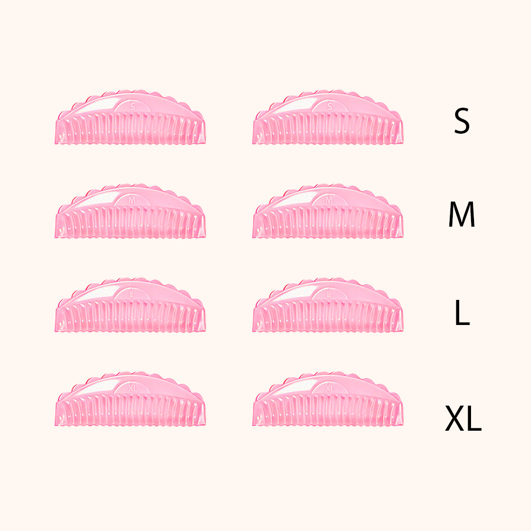 Professional reusable silicone lash lift pads in 4 sizes & 3 colors. Skin-friendly material with groove design for even curls, salon lash lift services.