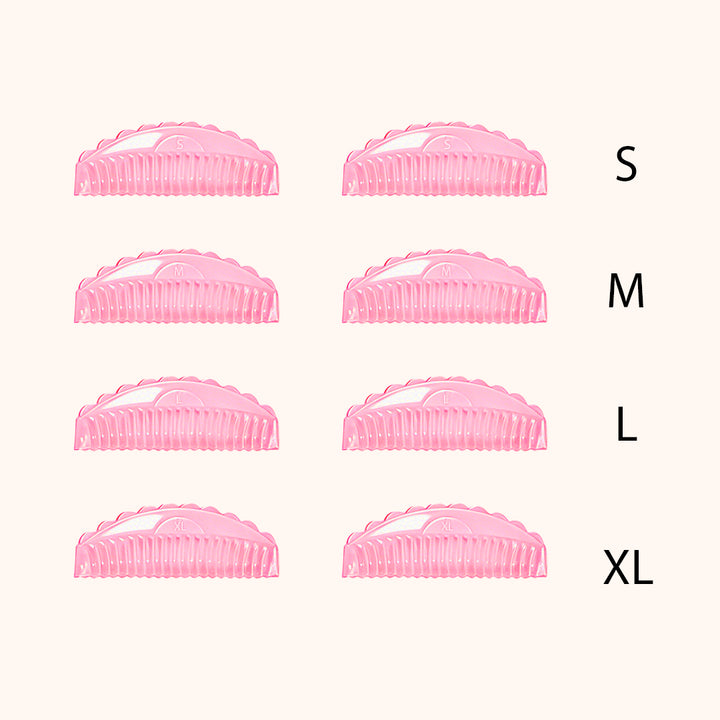 Professional reusable silicone lash lift pads in 4 sizes & 3 colors. Skin-friendly material with groove design for even curls, salon lash lift services.