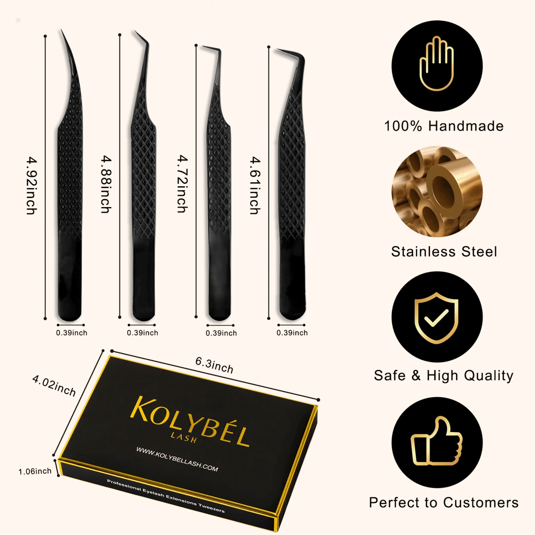 Black Fiber Tweezers For Eyelash Extension Kit-kolybel