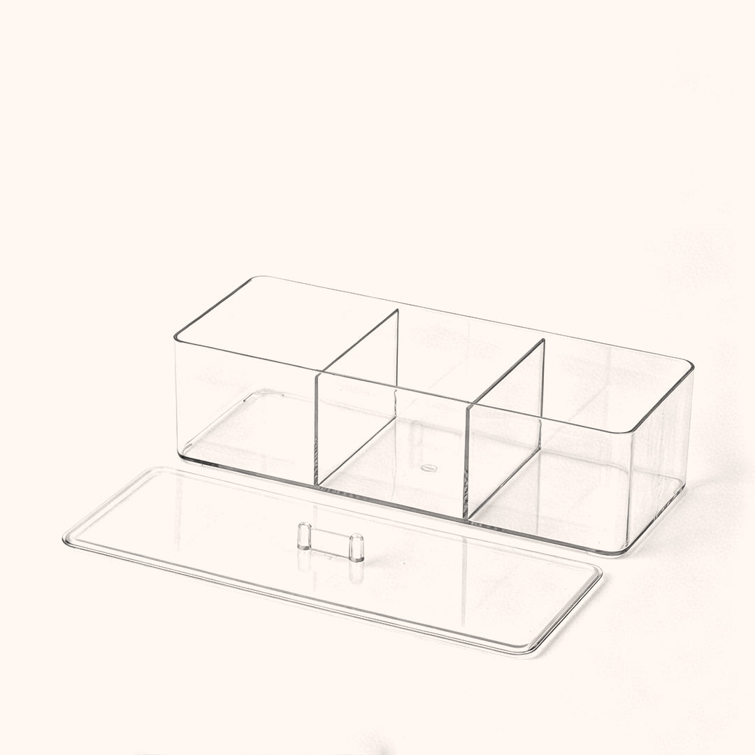 KOLYBEL 3‑Compartment Acrylic Lash Storage Box with Lid, Organizer for Lash Extensions & Salon Tools