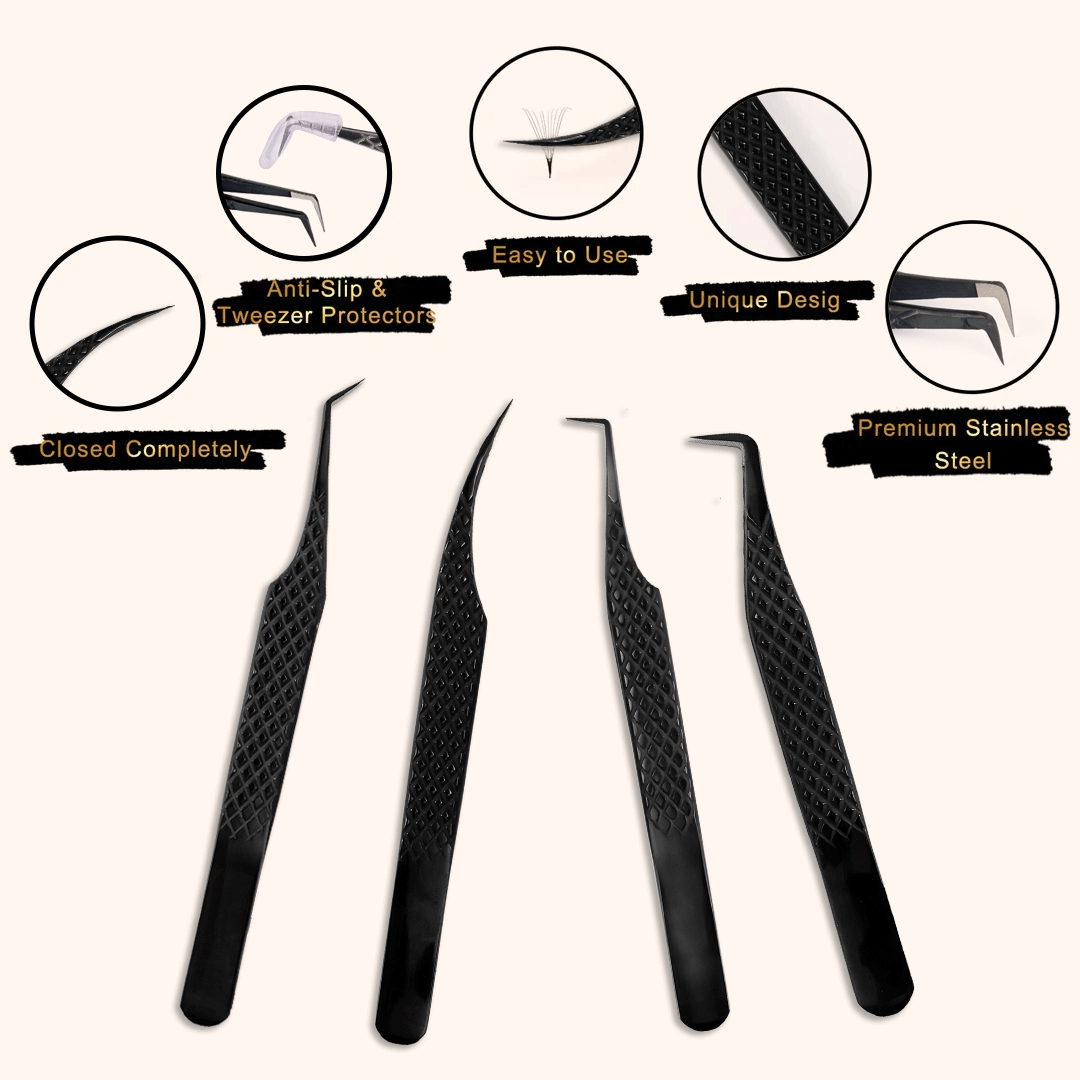 Black Fiber Tweezers For Eyelash Extension Kit-kolybel