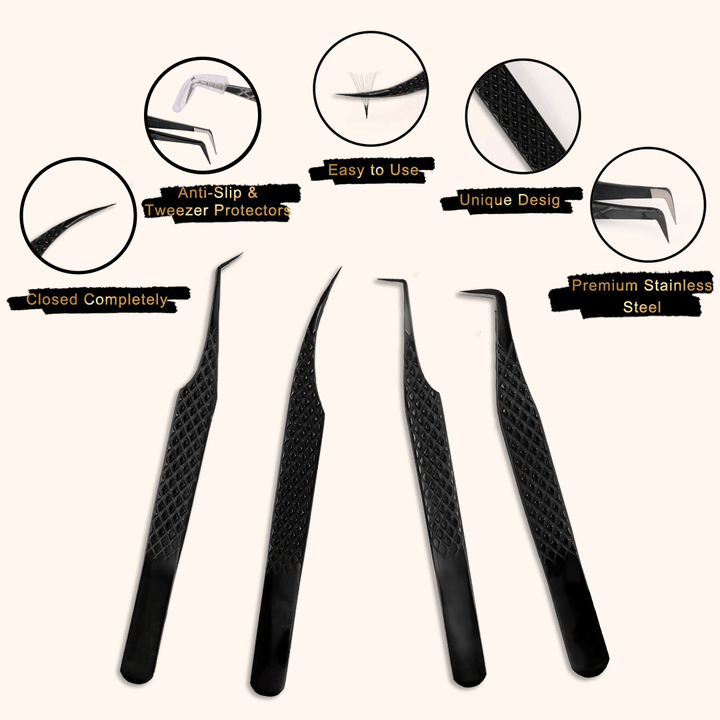 Black Fiber Tweezers For Eyelash Extension Kit-kolybel