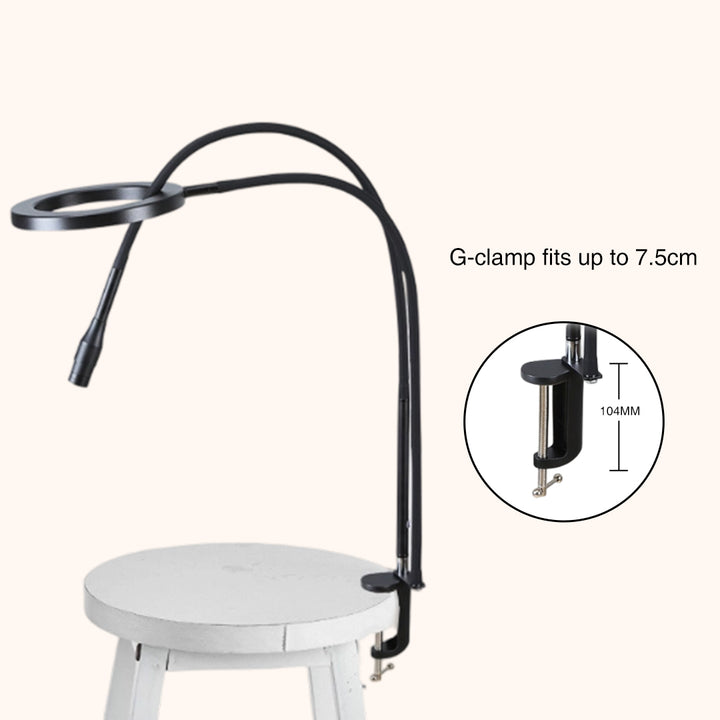 KOLYBEL 5W Clamp-On UV LED Dual Light Eyelash Glue Curing Lamp, 360° Flexible Gooseneck, Adjustable Spot, Replaceable Aluminum Lamp Head for Professional Lash Salon UV Lash Adhesive