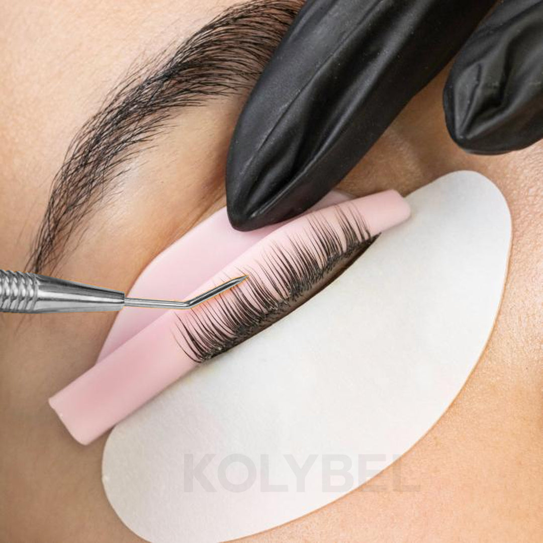 KOLYBEL professional dual-end lash lift separator with fine comb & curved hook. Premium stainless steel, for lash perming, lifting & positioning. 