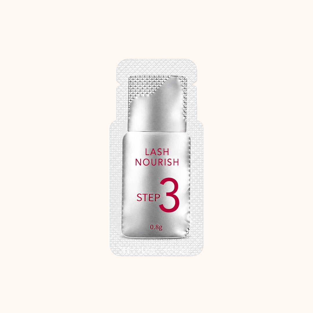 Professional 3-step keratin lash lift sachets in hygienic single-use packaging. Available in 5/10 packs with perm/setting/nourish options.