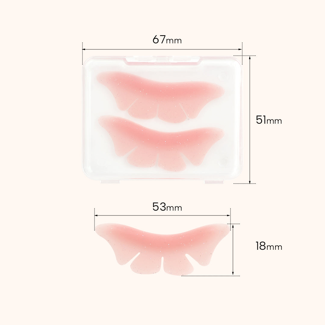 Reusable silicone bottom lash lift pads for lower lash perm. Soft skin-safe glitter finish, pink & purple, compatible with all professional lash lift supplies.