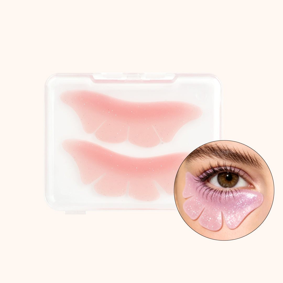 Reusable silicone bottom lash lift pads for lower lash perm. Soft skin-safe glitter finish, pink & purple, compatible with all professional lash lift supplies.