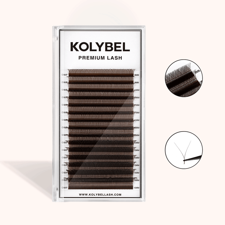 0.07MM Brown YY Premade Volume Fans Eyelash Extensions (16 Rows)